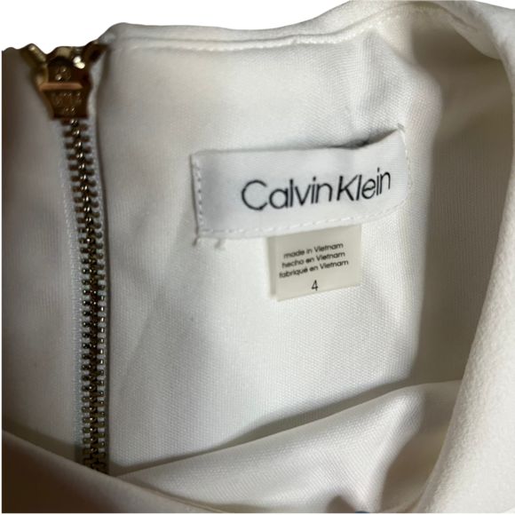 Calvin Klein white midi dress with short ruffle sleeve crew neck semiformal 4 - Picture 6 of 7